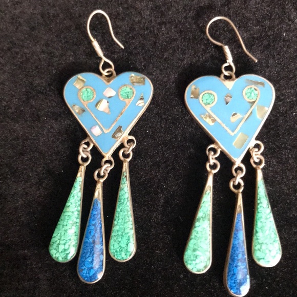 Heart and tear drop earrings - Picture 4 of 6